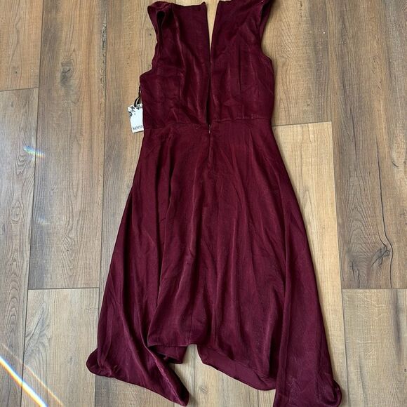 Kensie Midi Dress Womens Size 10 Burgundy V-Neck Sleeveless Hammered Satin - Picture 7 of 9